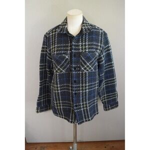 Wax London Whiting? Overshirt S? Charcoal Blue Plaid Basketweave Shacket Mens